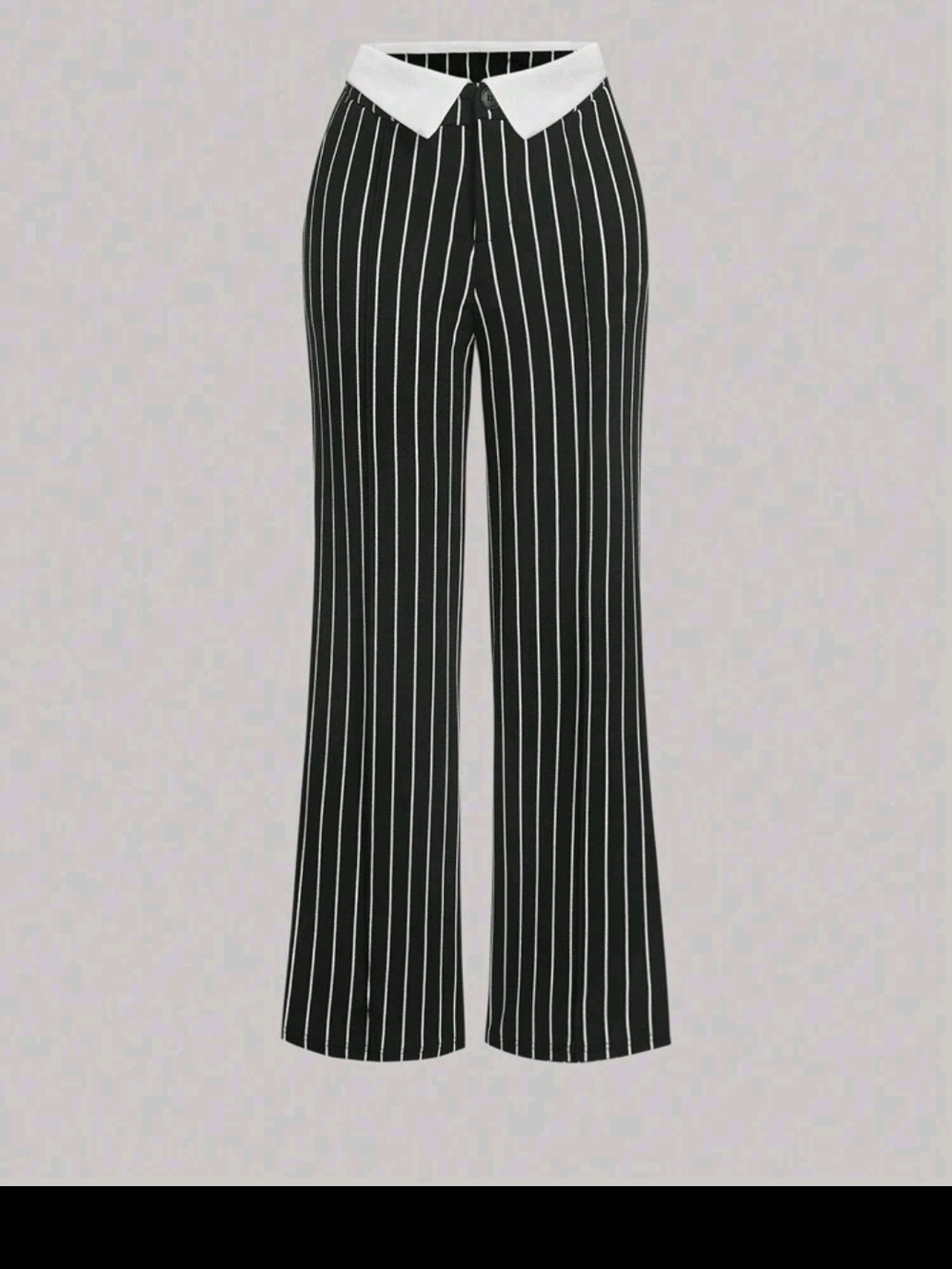 Black Pinstripe Wide-Leg Pants with Contrast Waistband